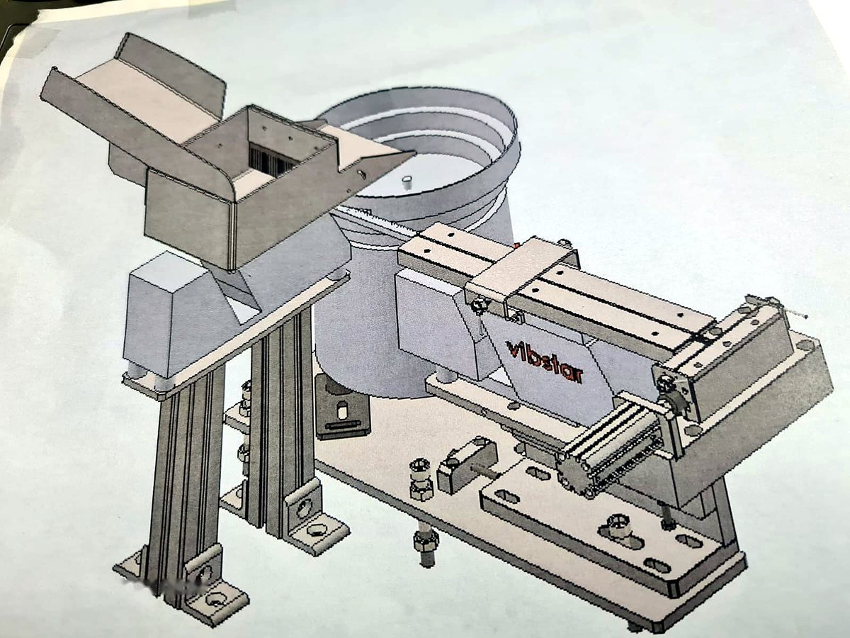 3D design of a hopper bowl feeder with pneumatic escapement